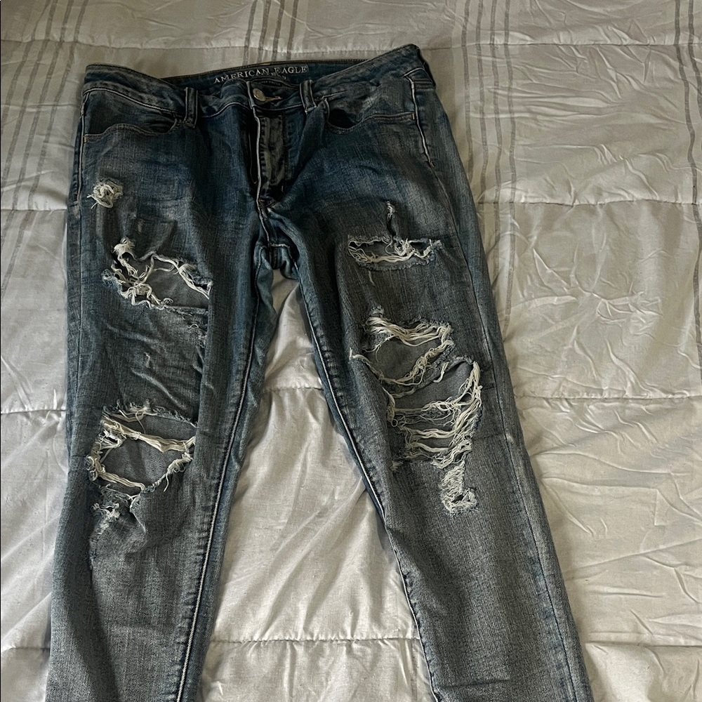 American Eagle Outfitters Distressed Skinny Jeans - Blue